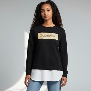 Calvin Klein Black Top with Gold Accent and white shirt bottom. Size S